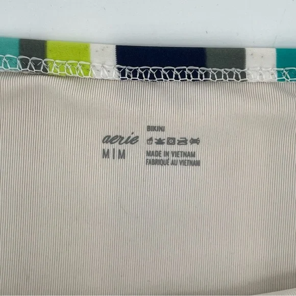 Aerie Swim Bikini Bottoms Teal Blue Green Stripes M - Picture 4 of 5